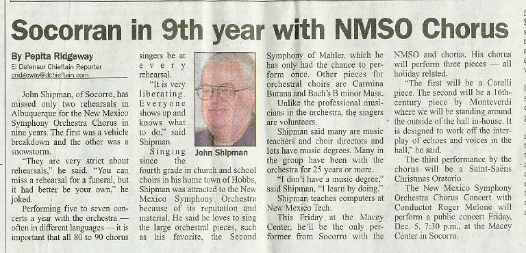 Scan of El Defensor Chieftain article on John Shipman